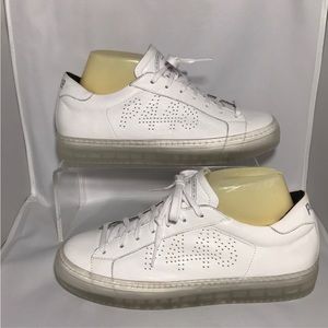 P448 John Glass Bottom Sneakers White Leather Tennis Shoes Size 41 or 8.5 US